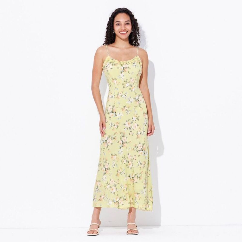 Women's Ruffle Neck Maxi Slip Dress - Wild Fable Yellow Floral M
